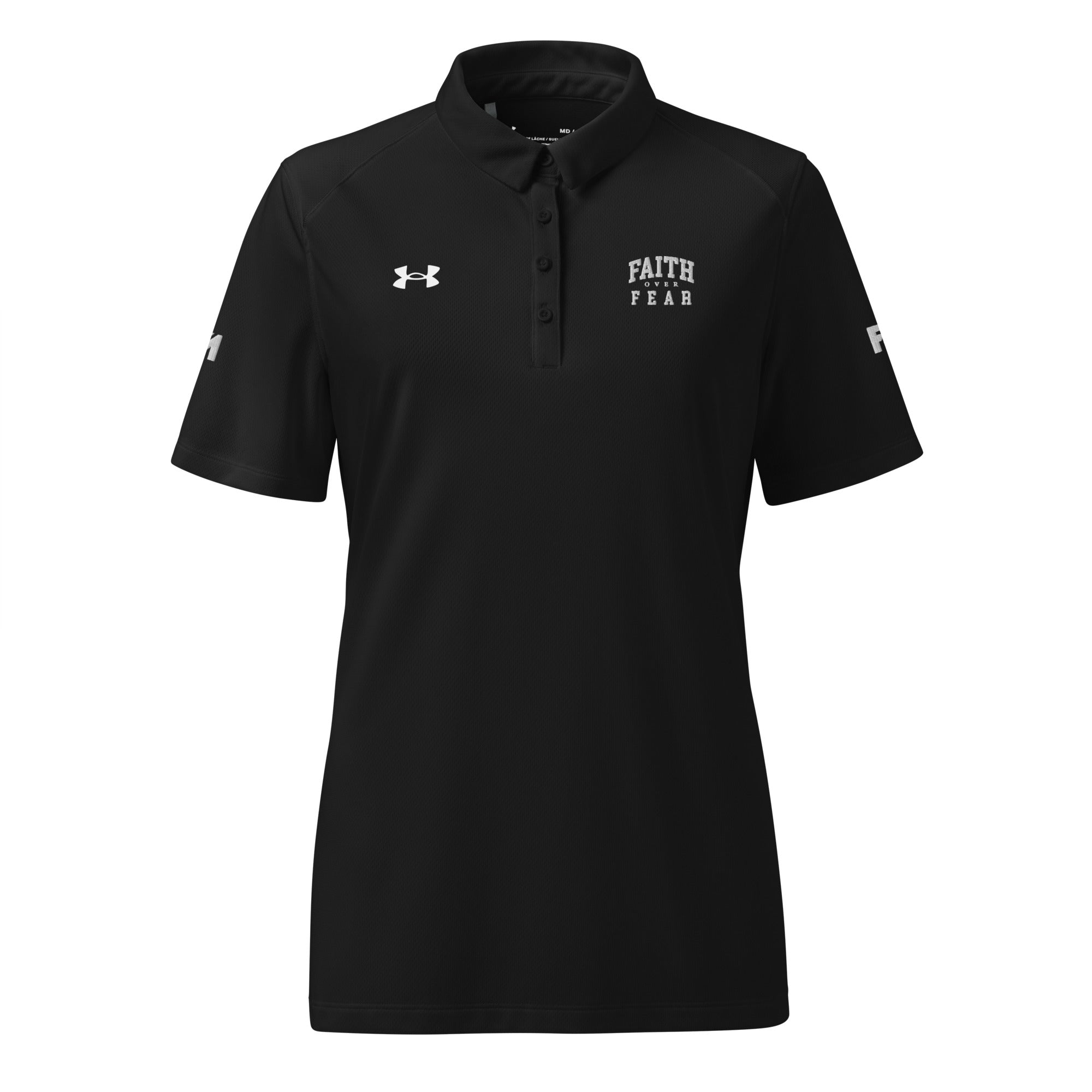 Faith-Mark x Under Armour Faith Over Fear: Women's Performance Polo in Black - Faith-Mark