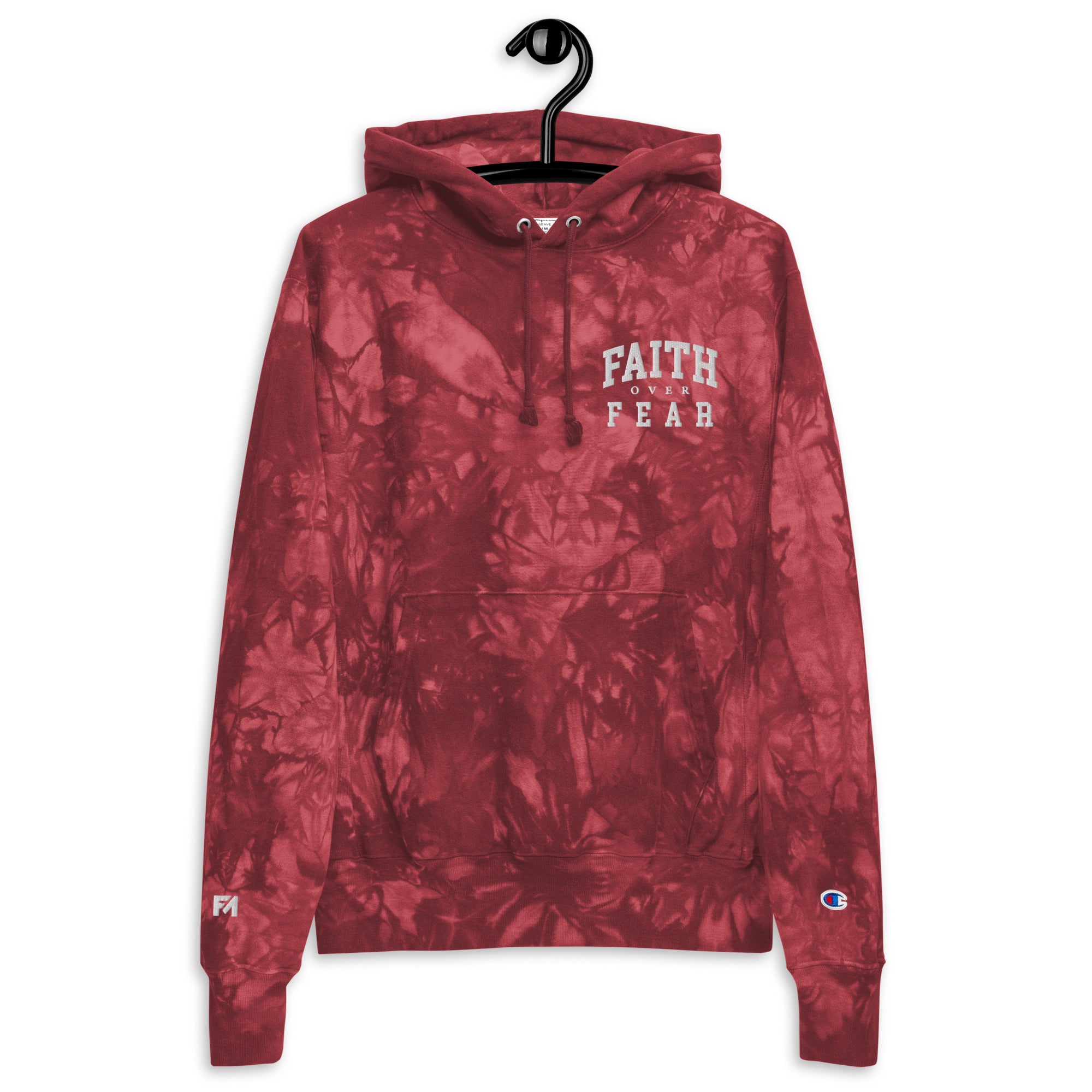 Faith-Mark x Champion Faith Over Fear: Women's Tie-Dye Hoodie in Red - Faith-Mark