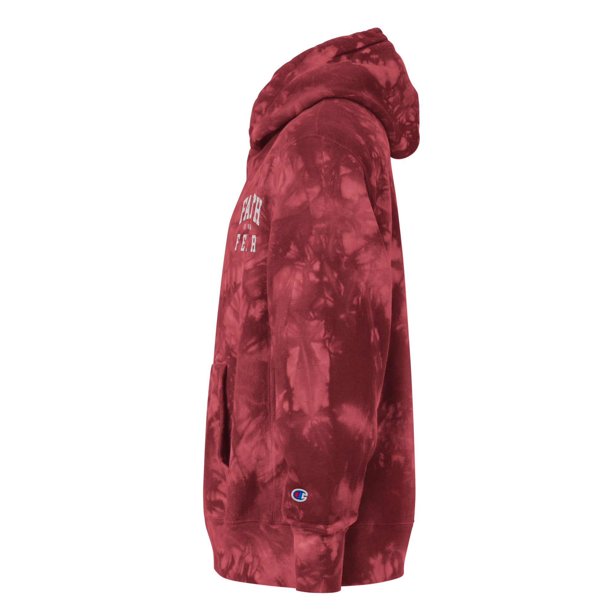 Faith-Mark x Champion Faith Over Fear: Men's Tie-Dye Hoodie in Red - Faith-Mark