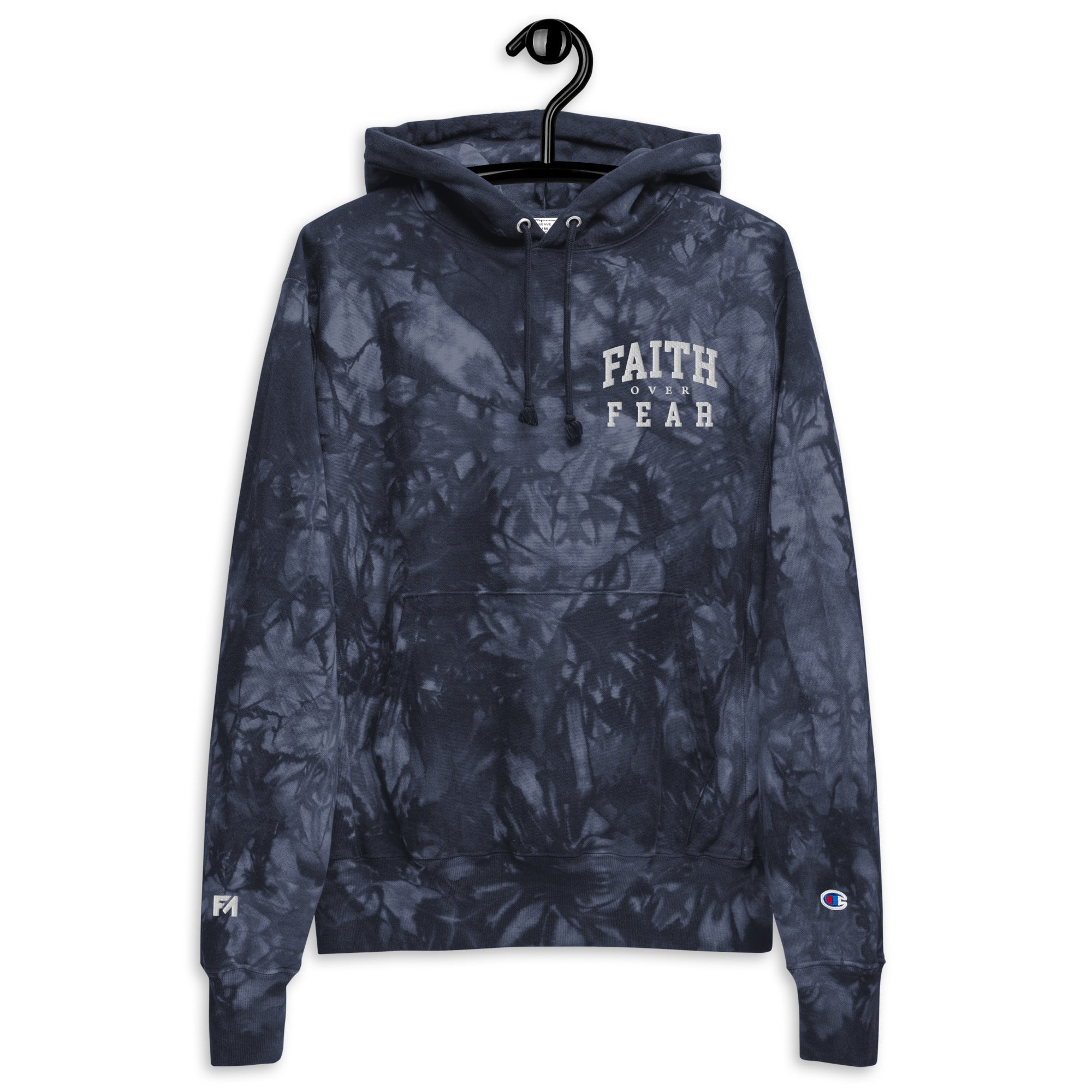 Faith-Mark x Champion Faith Over Fear: Women's Tie-Dye Hoodie in Navy - Faith-Mark