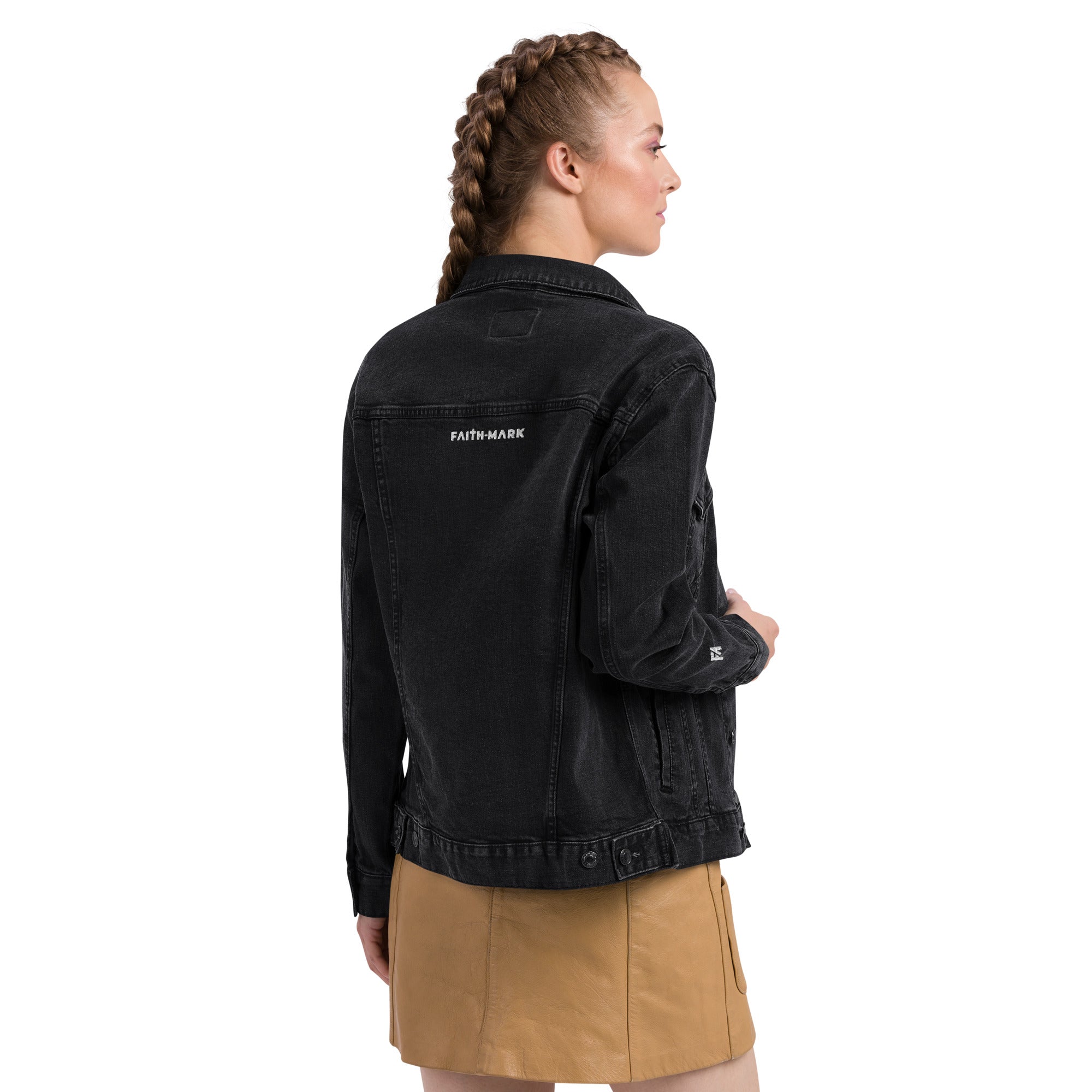 Know God, No Fear: Women's Denim Jacket in Black - Faith-Mark