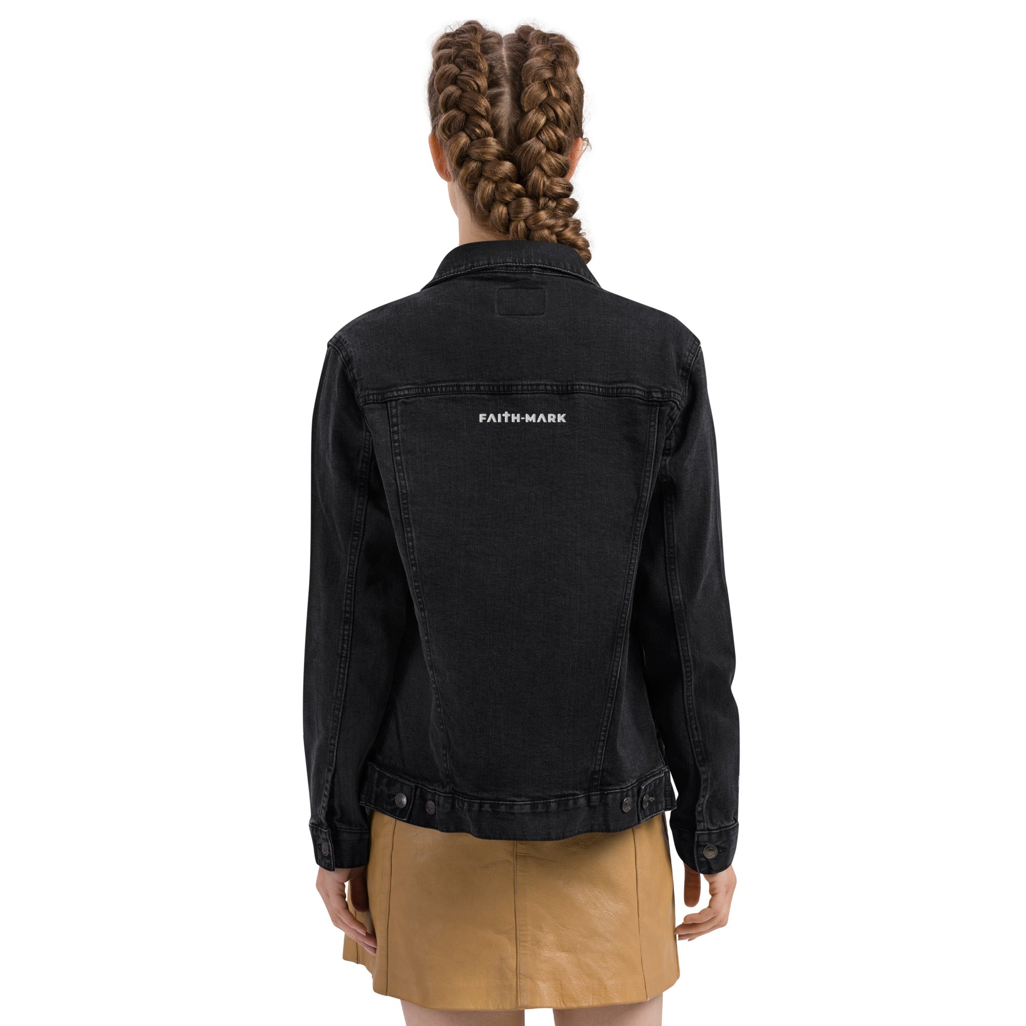 Know God, No Fear: Women's Denim Jacket in Black - Faith-Mark