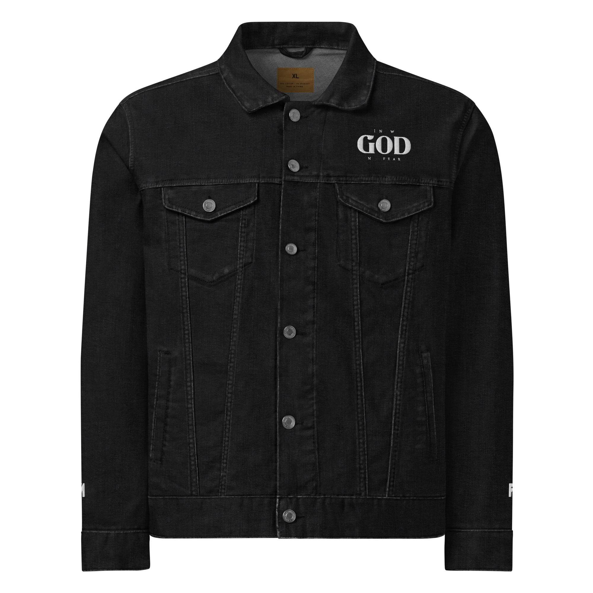 Know God, No Fear: Men's Denim Jacket in Black - Faith-Mark