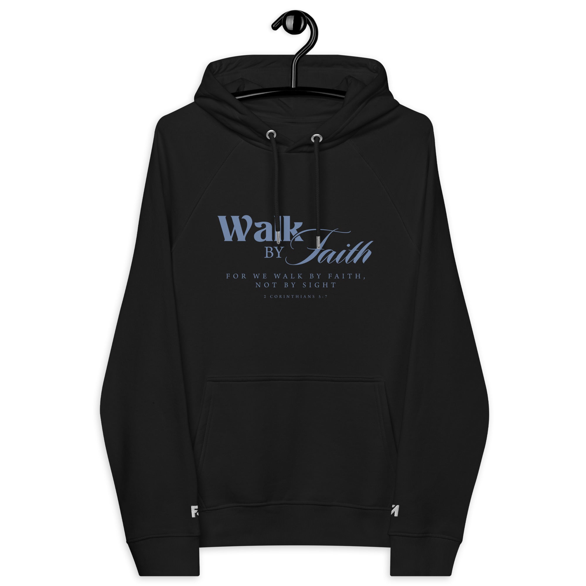 Walk by Faith: Women's Organic Cotton Hoodie in Black - Faith-Mark