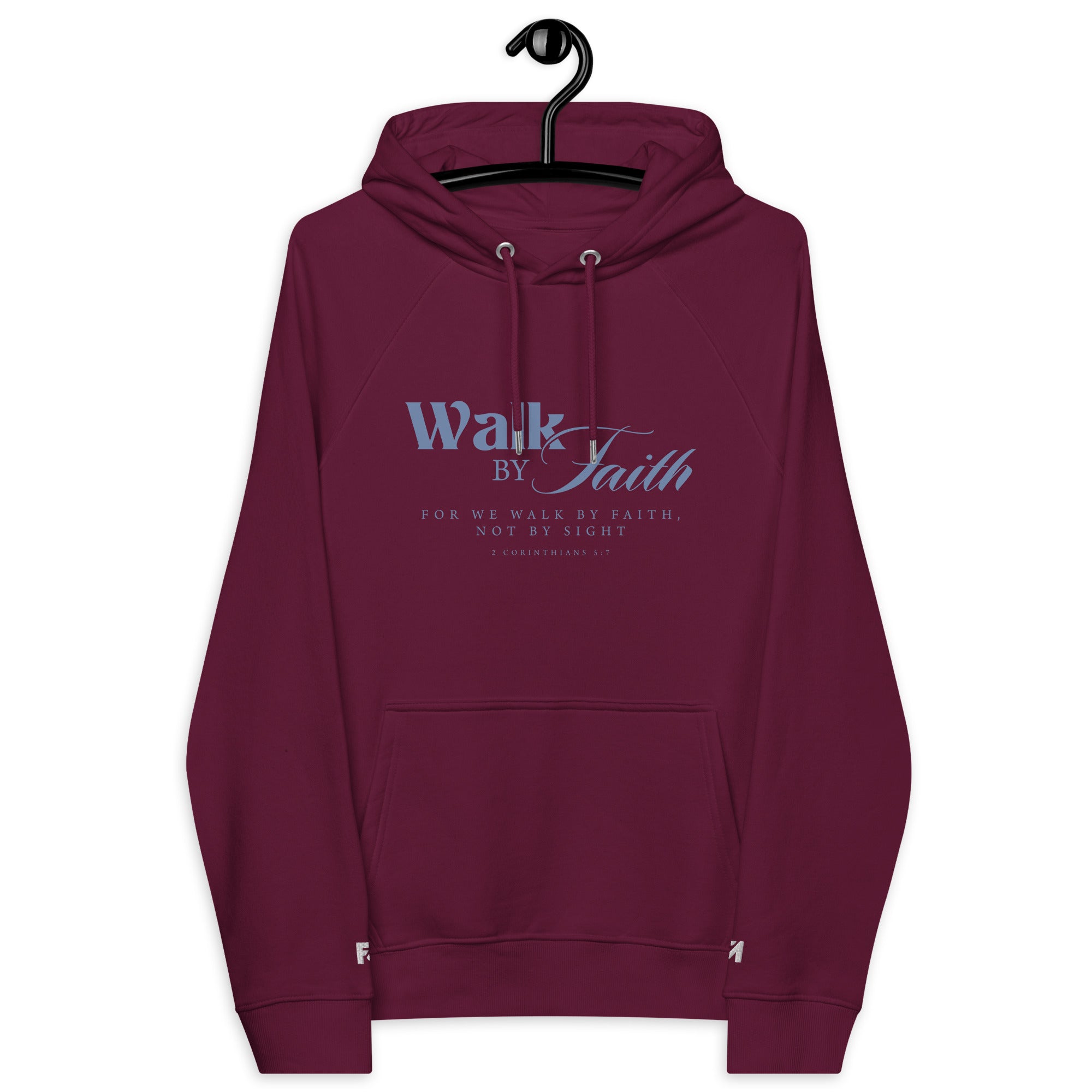 Walk by Faith: Men's Organic Cotton Hoodie in Burgundy - Faith-Mark