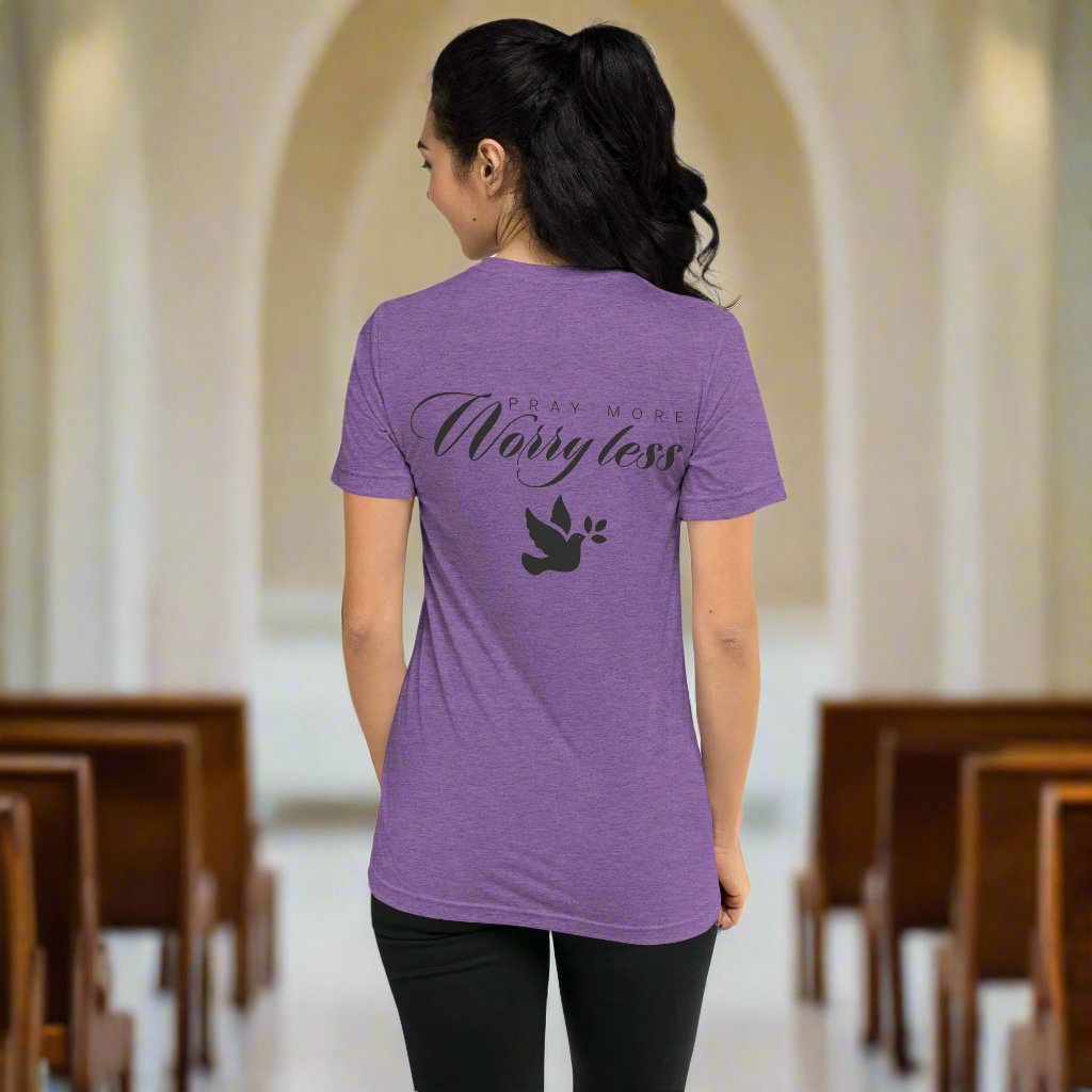 Pray More Worry Less: Women's Triblend T-Shirt in Purple - Faith-Mark