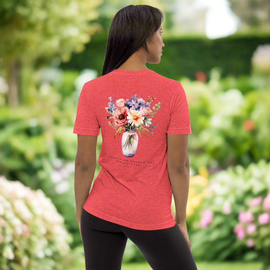 Strength and Honour: Women's Triblend T-Shirt in Red - Faith-Mark