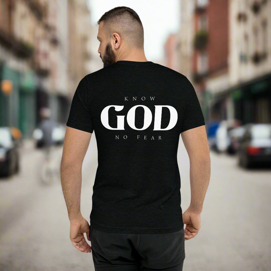 Know God, No Fear: Men's Triblend T-Shirt in Black - Faith-Mark