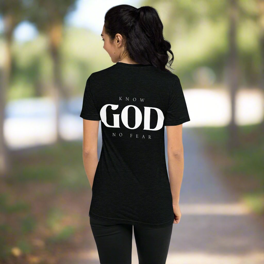 Know God, No Fear: Women's Triblend T-Shirt in Black - Faith-Mark