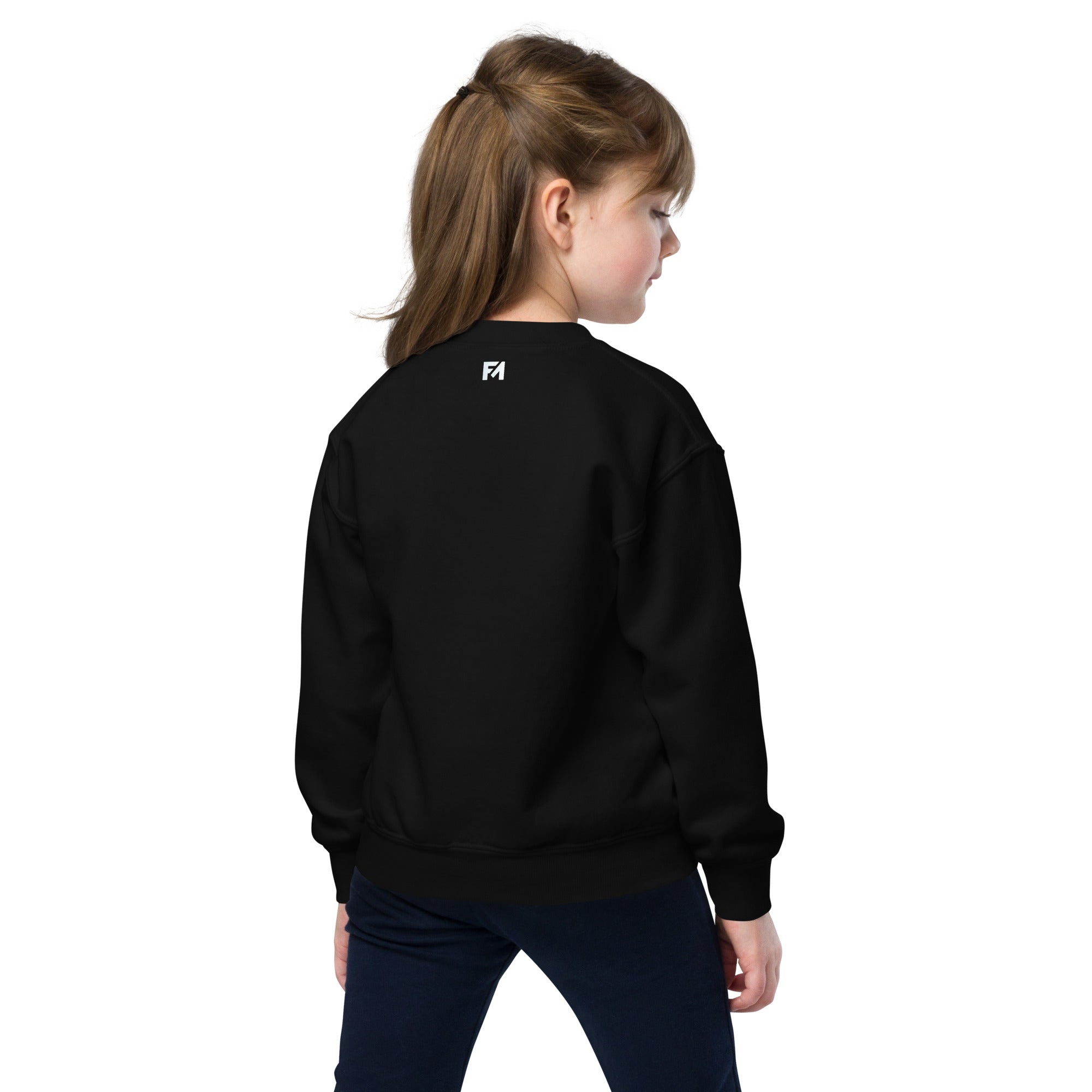 He Is Risen: Girls' Crewneck Sweatshirt in Black - Faith-Mark