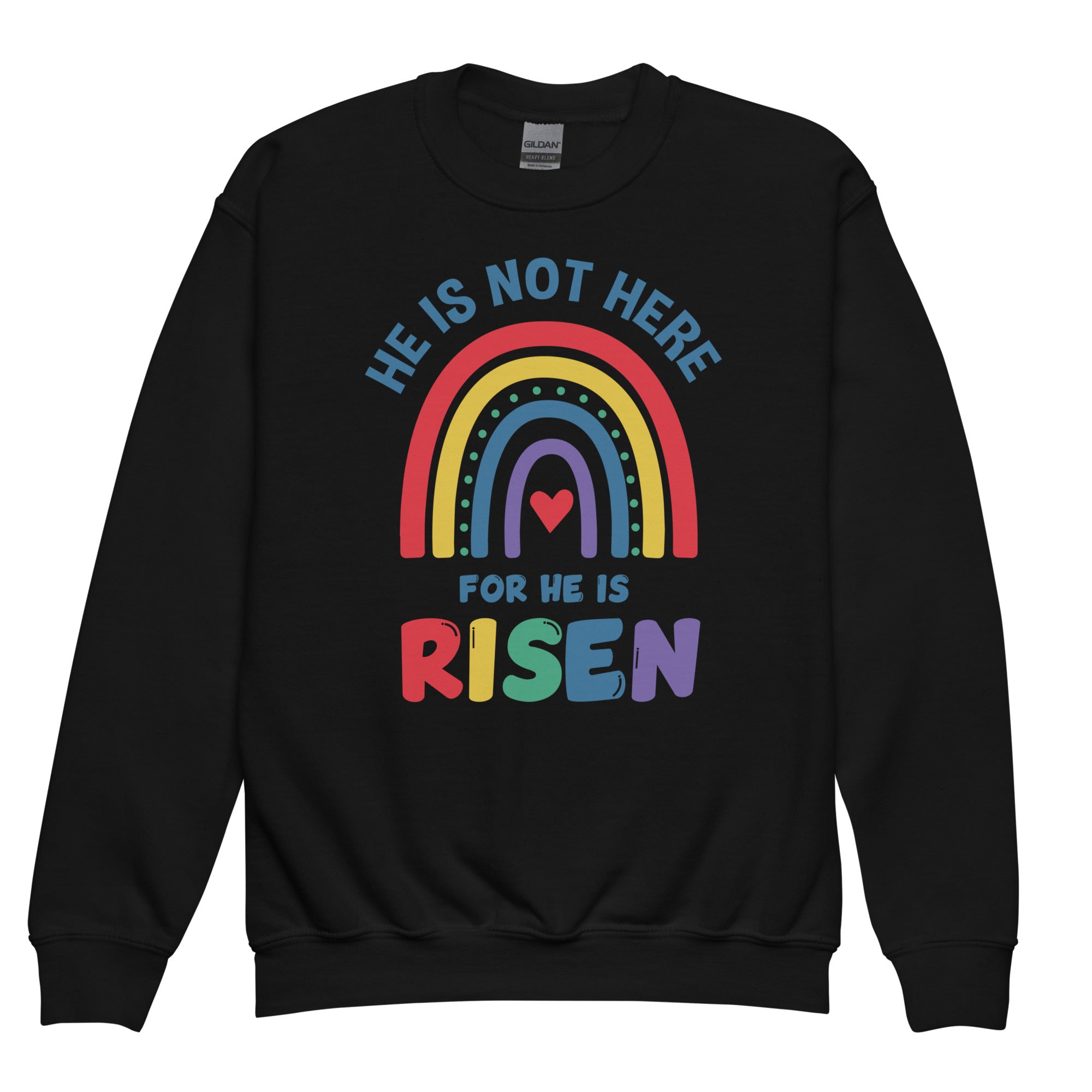 He Is Risen: Boys' Crewneck Sweatshirt in Black - Faith-Mark